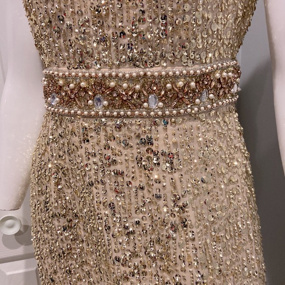 NWOT Mac Duggal gold cocktail midi dress - Picture 7 of 16
